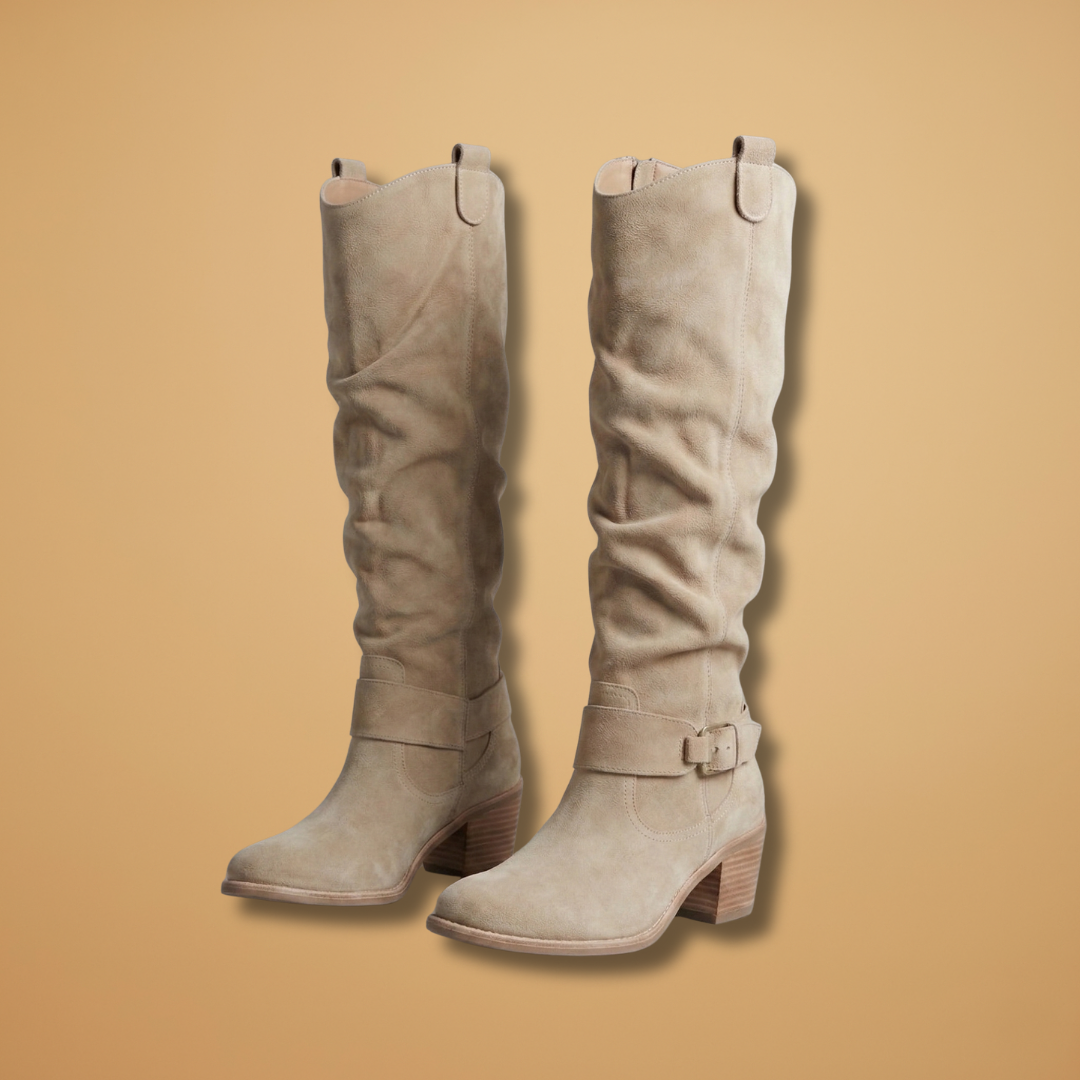 Women's Knee-High Boots with Side Zips and Buckles