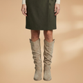 Women's Knee-High Boots with Side Zips and Buckles