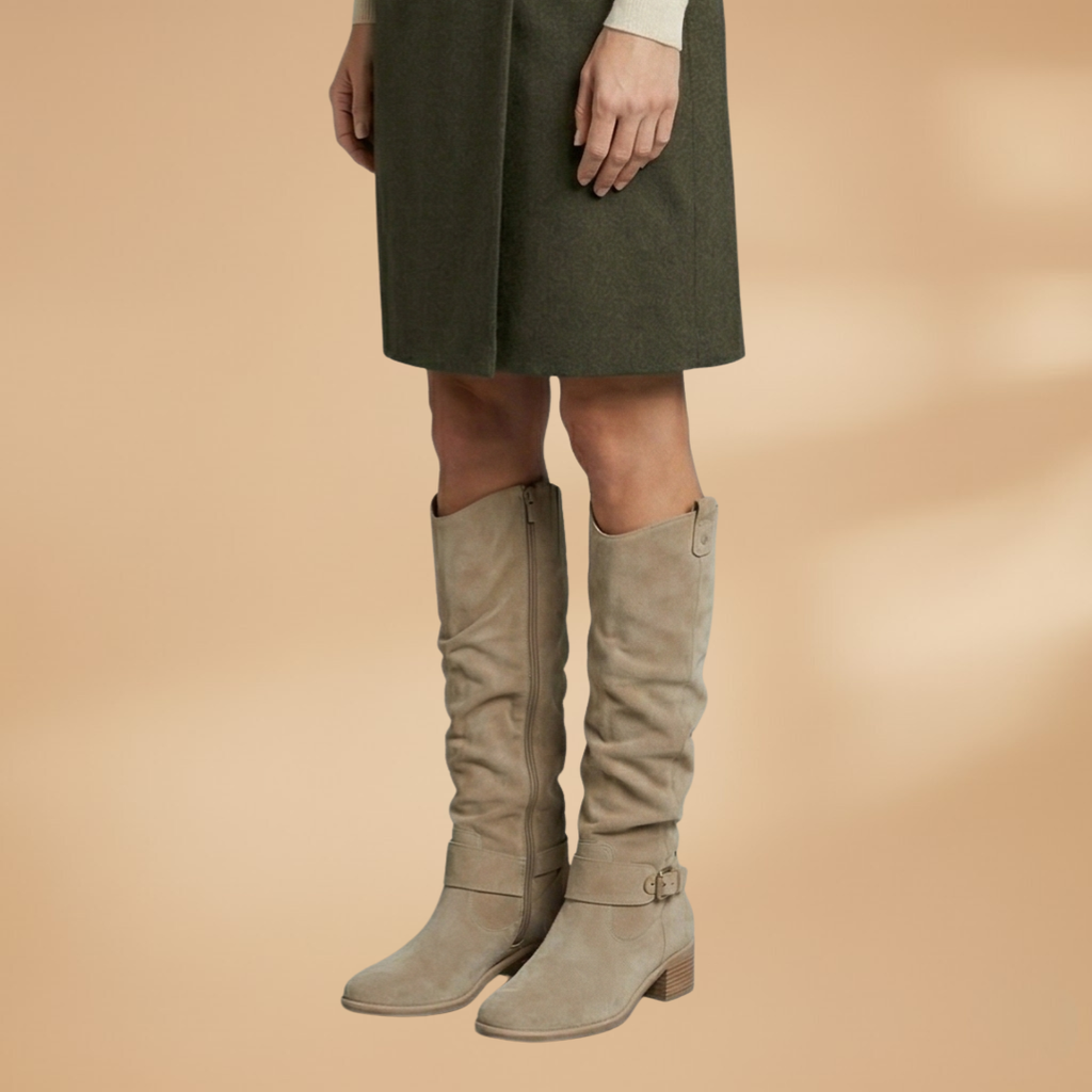 Women's Knee-High Boots with Side Zips and Buckles