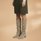Women's Knee-High Boots with Side Zips and Buckles