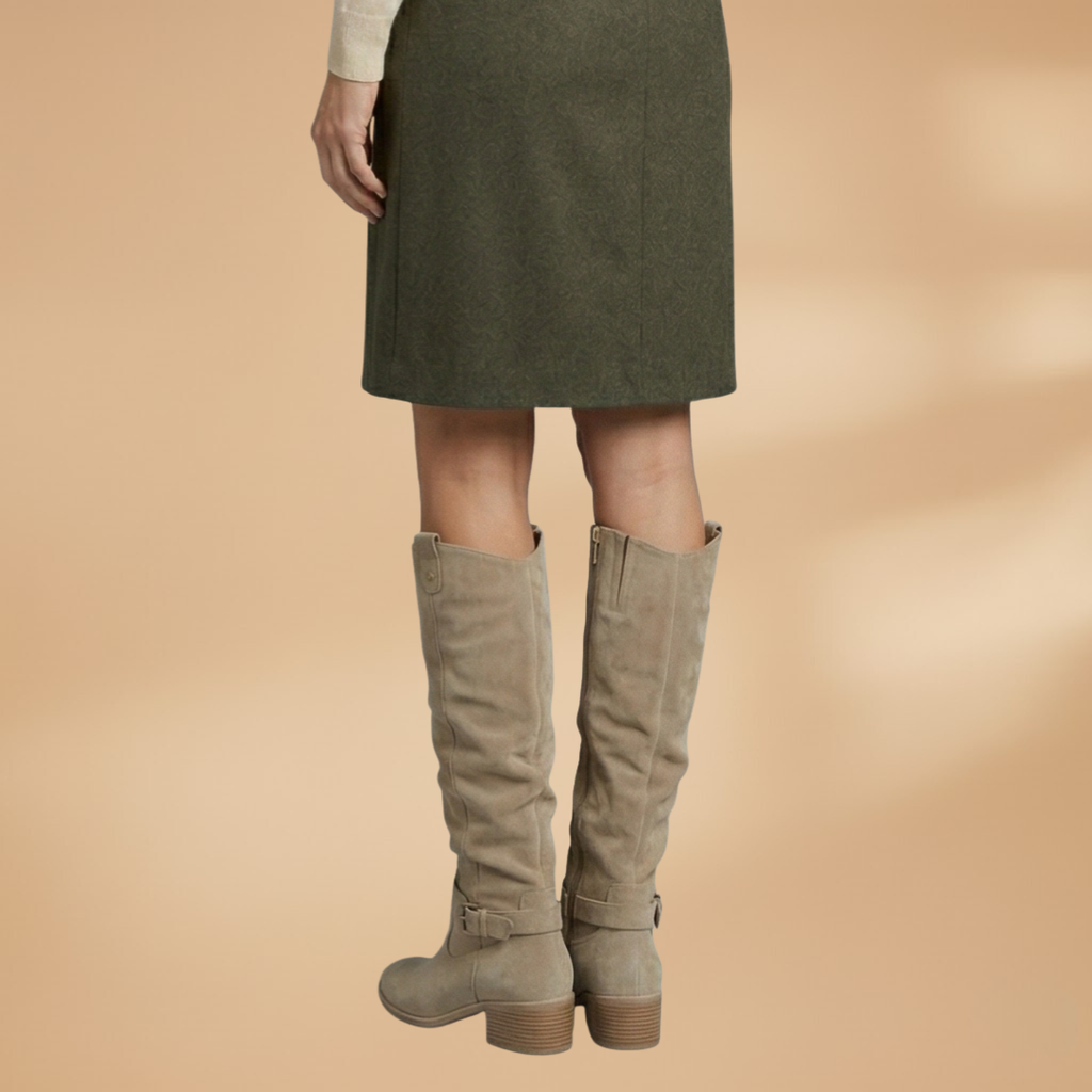 Women's Knee-High Boots with Side Zips and Buckles