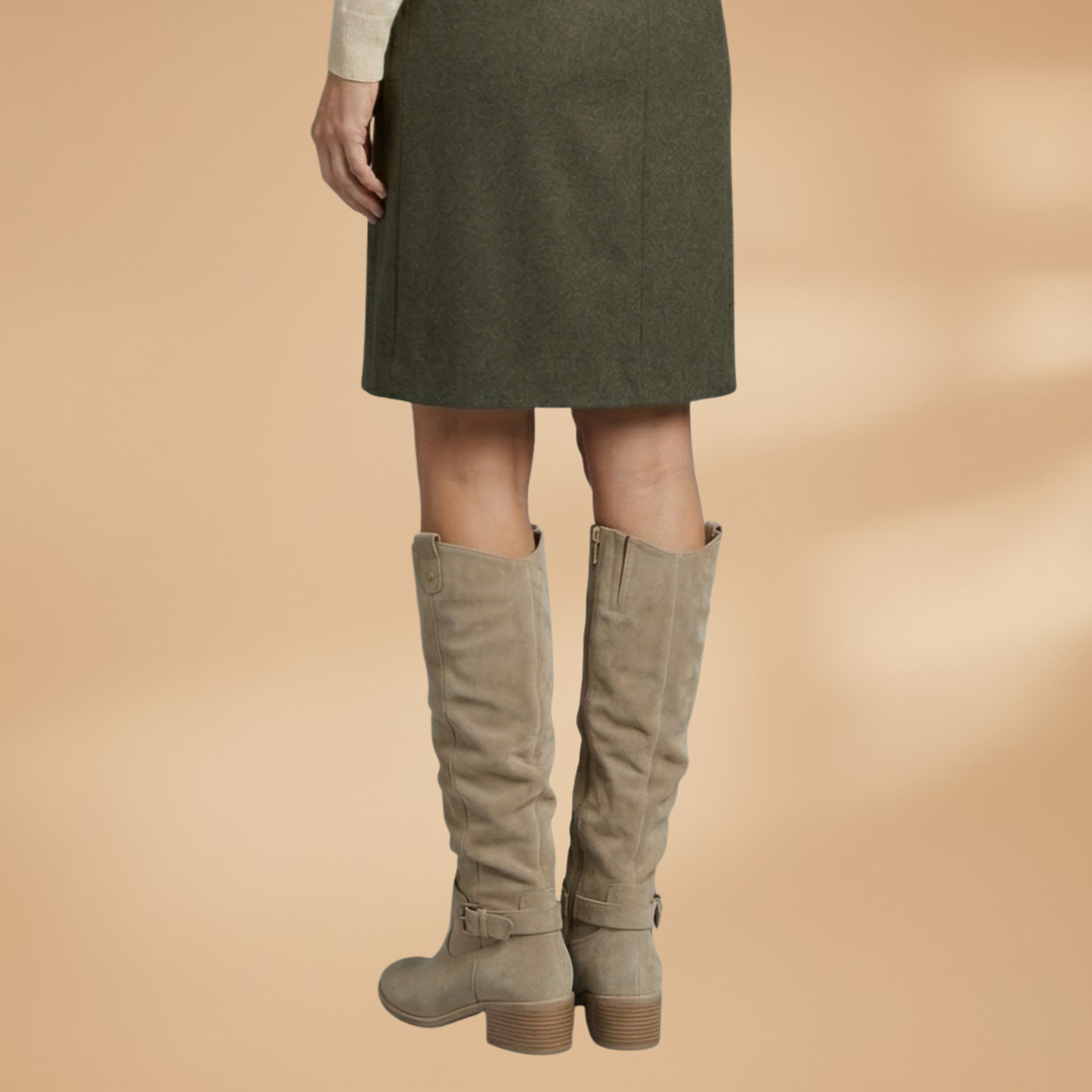 Women's Knee-High Boots with Side Zips and Buckles