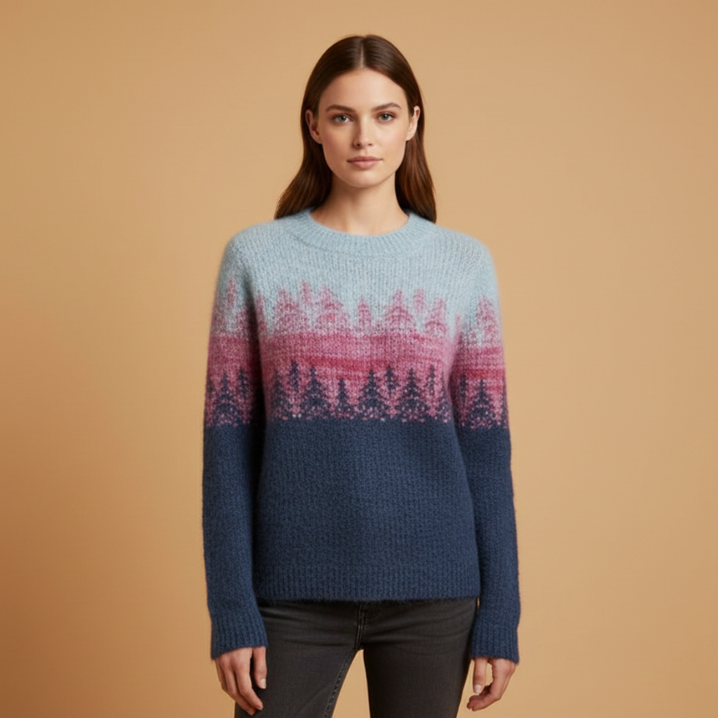 Women’s Knitted Jumper with Boat Neck and Striped Pattern