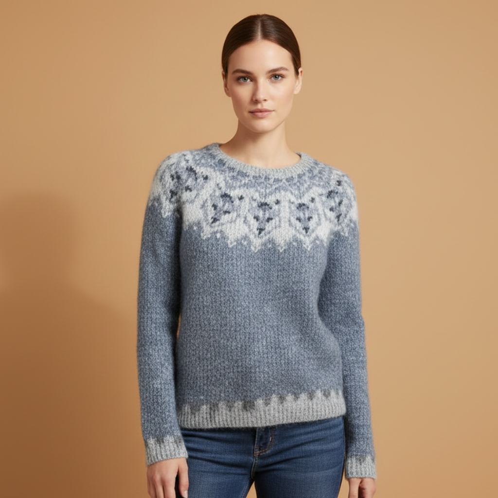 Women’s Knitted Jumper with Boat Neck and Striped Pattern