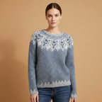 Women’s Knitted Jumper with Boat Neck and Striped Pattern