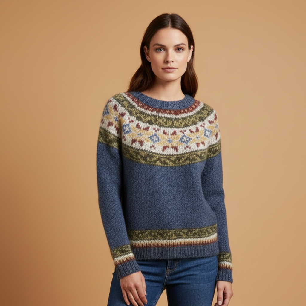 Women’s Knitted Jumper with Boat Neck and Striped Pattern