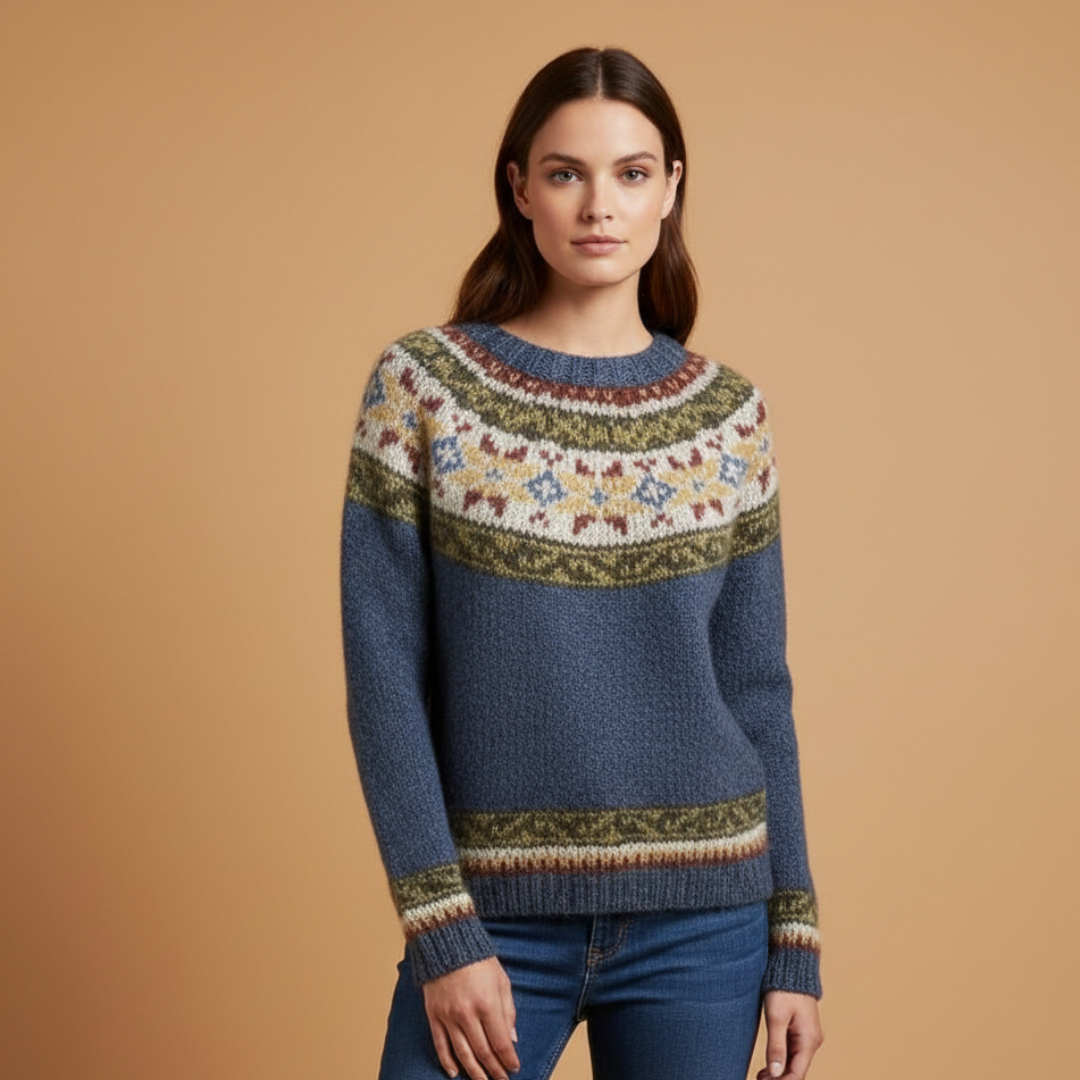 Women’s Knitted Jumper with Boat Neck and Striped Pattern
