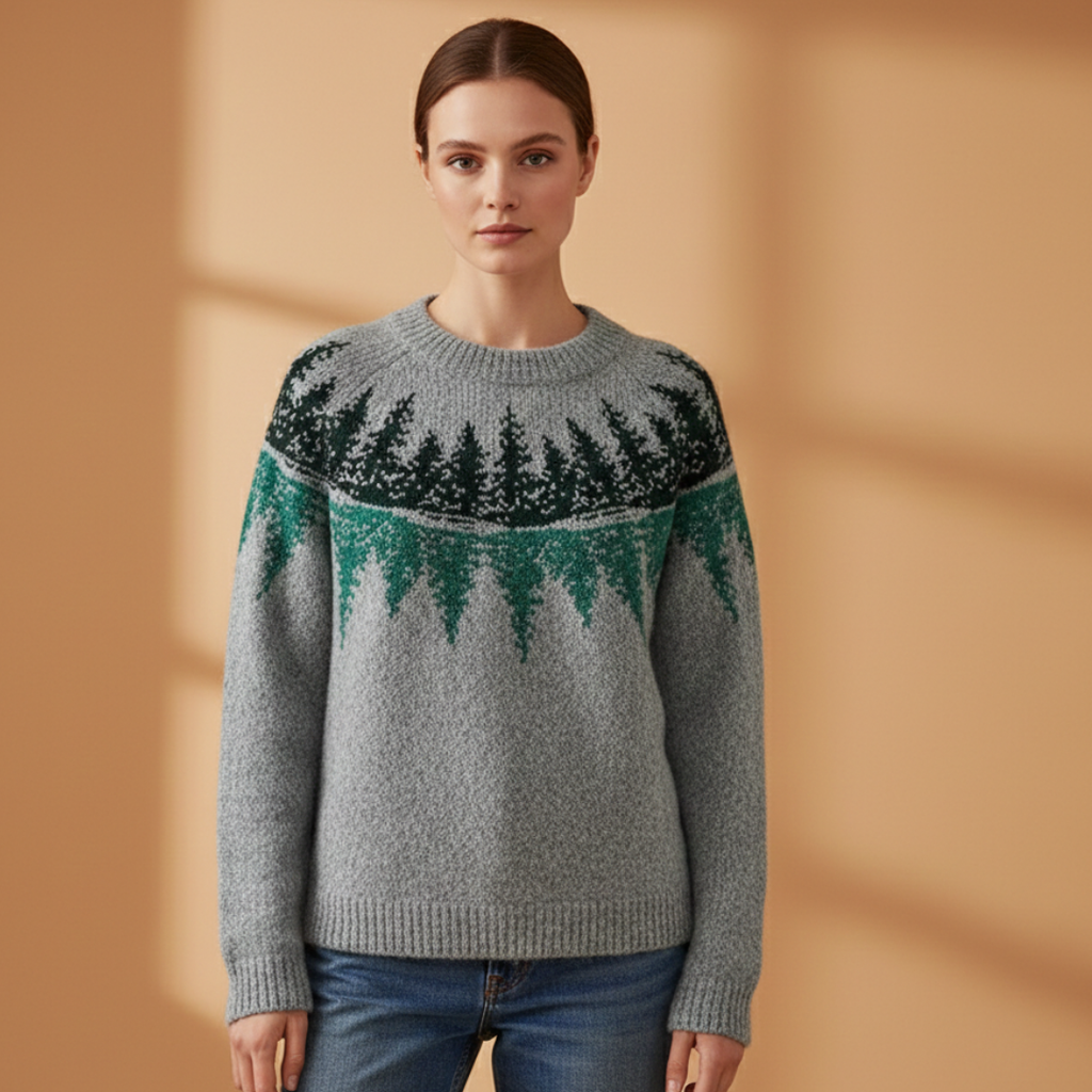 Women’s Knitted Jumper with Boat Neck and Striped Pattern