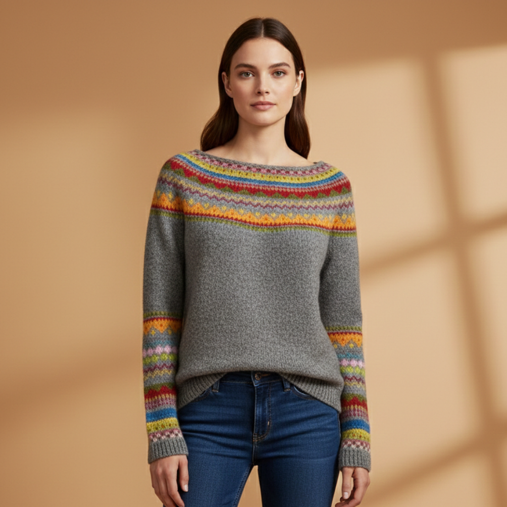 Women’s Knitted Jumper with Boat Neck and Striped Pattern