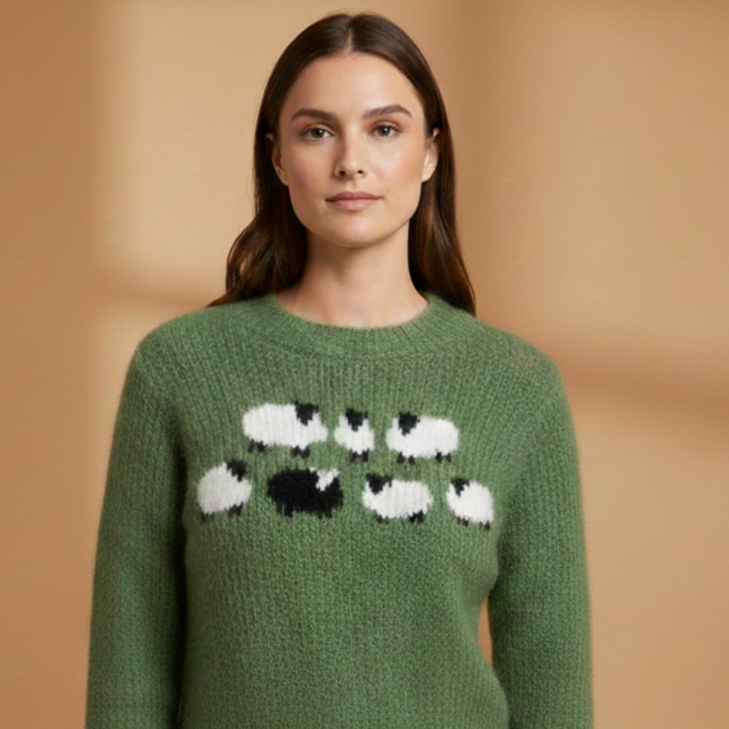 Women’s Knitted Jumper with Boat Neck and Striped Pattern