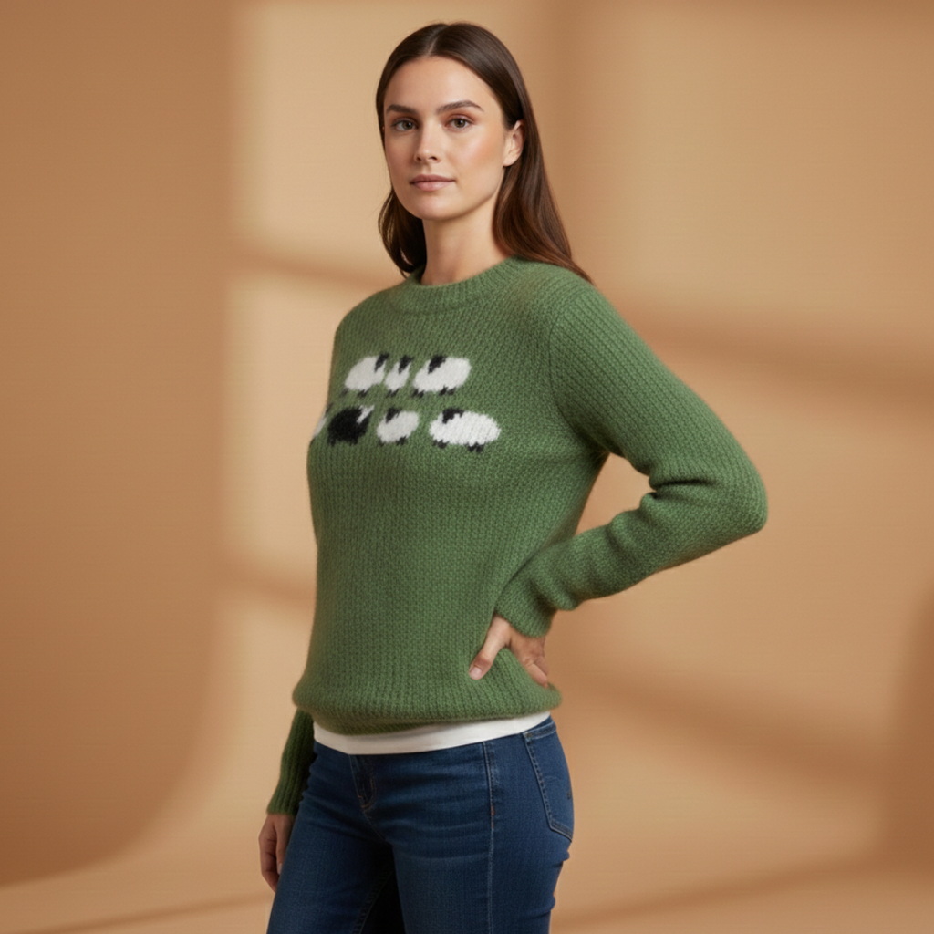 Women’s Knitted Jumper with Boat Neck and Striped Pattern