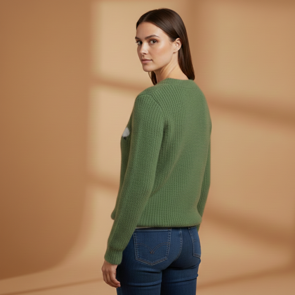 Women’s Knitted Jumper with Boat Neck and Striped Pattern