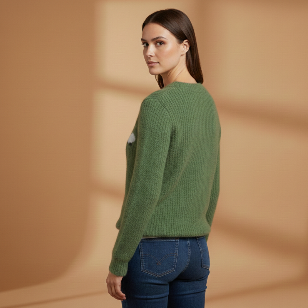Women’s Knitted Jumper with Boat Neck and Striped Pattern