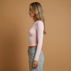 Women's Long-Sleeve Top with Round Neckline and Comfortable Fit