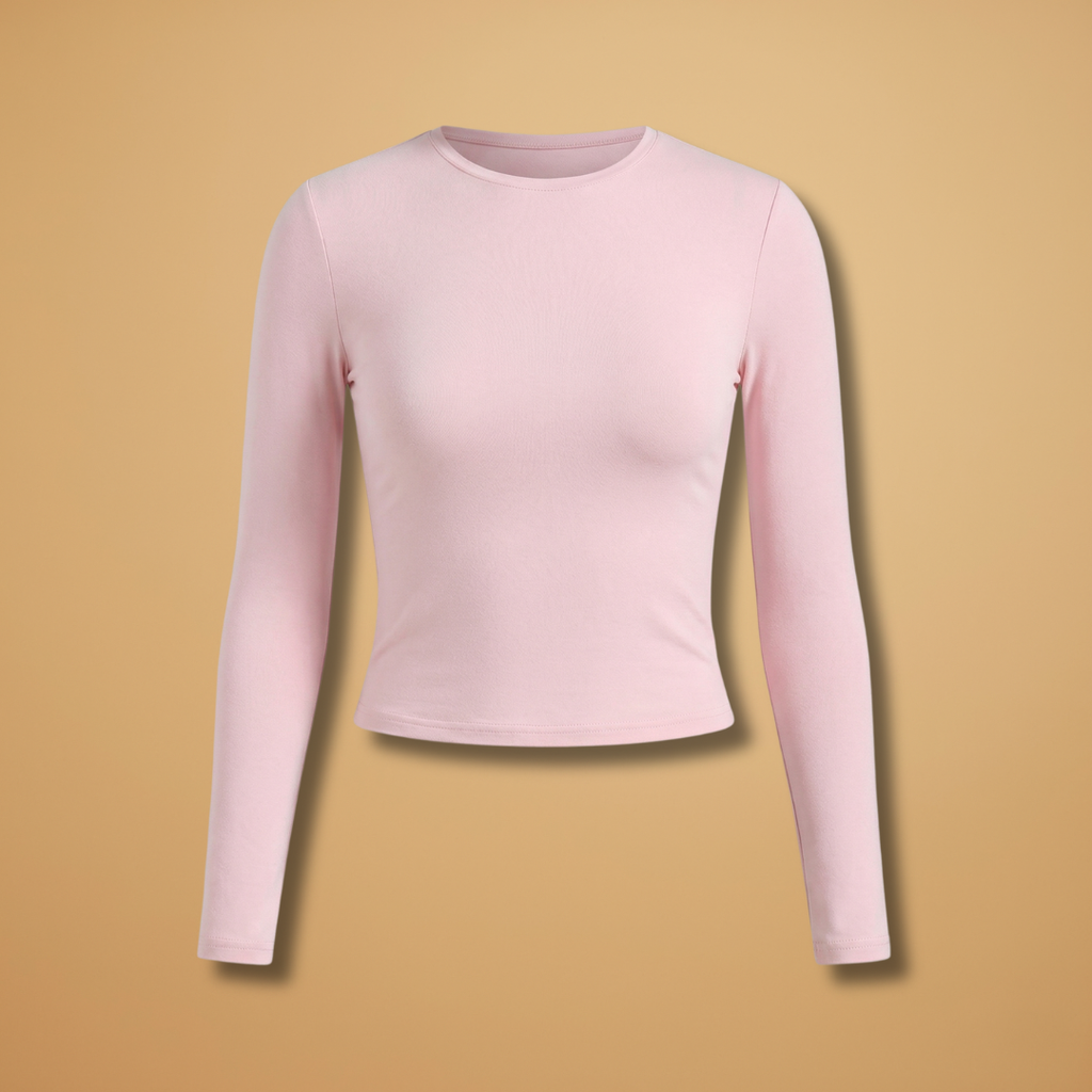 Women's Long-Sleeve Top with Round Neckline and Comfortable Fit