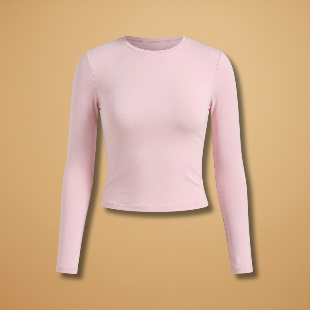 Women's Long-Sleeve Top with Round Neckline and Comfortable Fit