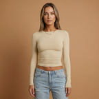 Women's Long-Sleeve Top with Round Neckline and Comfortable Fit