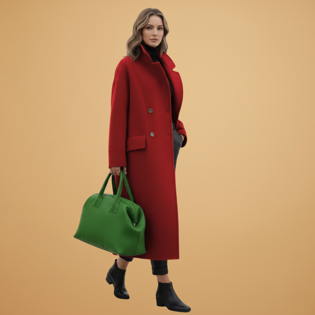 Women’s Long Coat with Stand-Up Collar and Flap Pockets