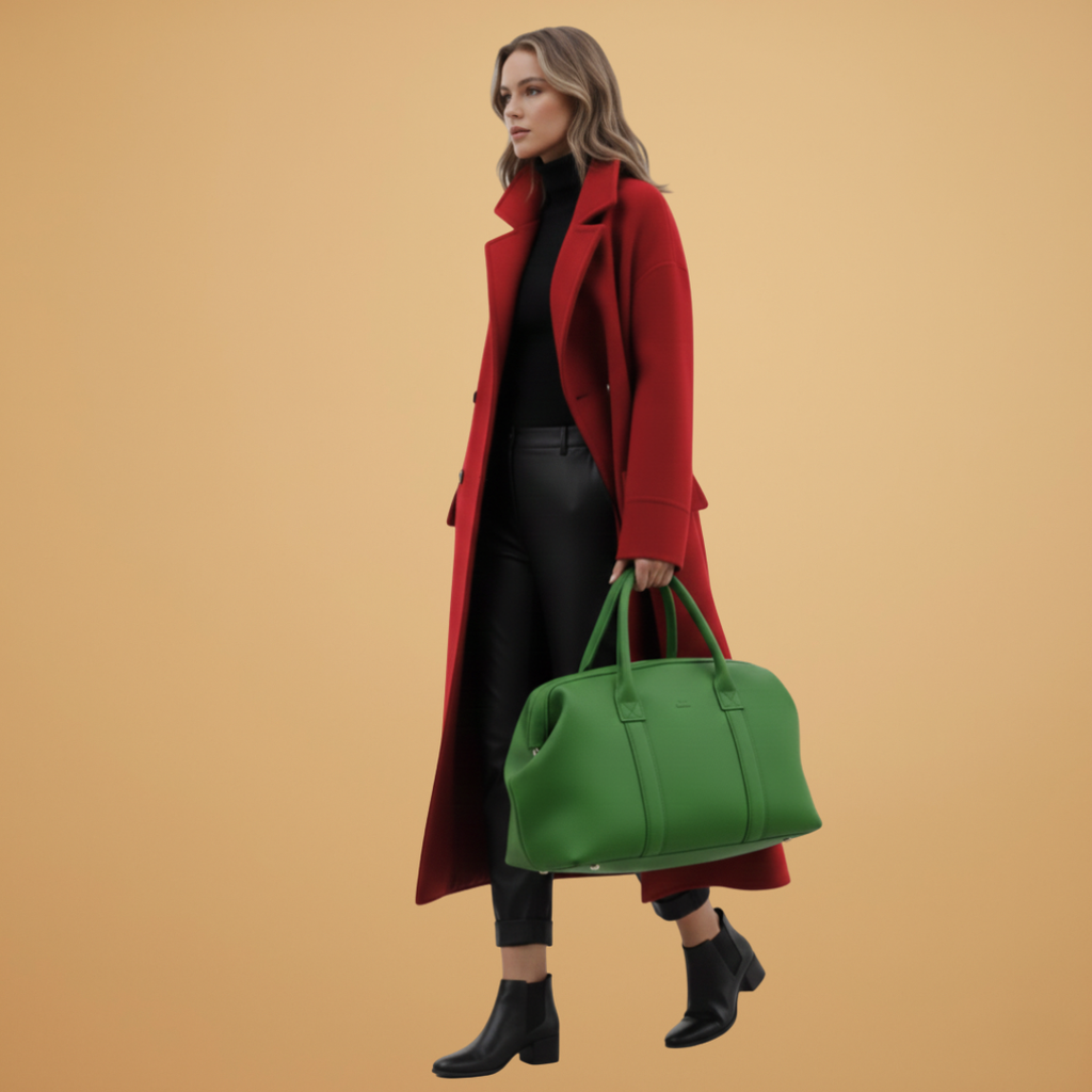 Women’s Long Coat with Stand-Up Collar and Flap Pockets