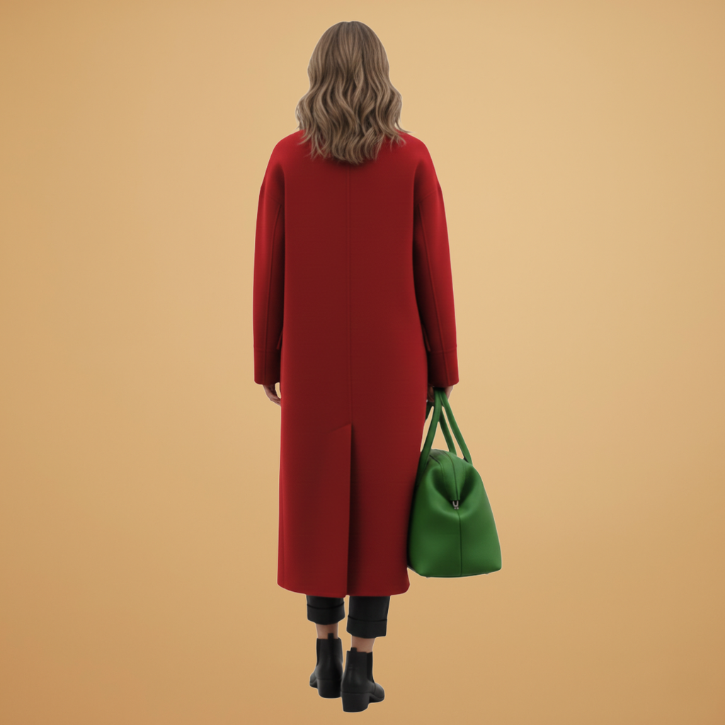 Women’s Long Coat with Stand-Up Collar and Flap Pockets