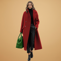 Women’s Long Coat with Stand-Up Collar and Flap Pockets