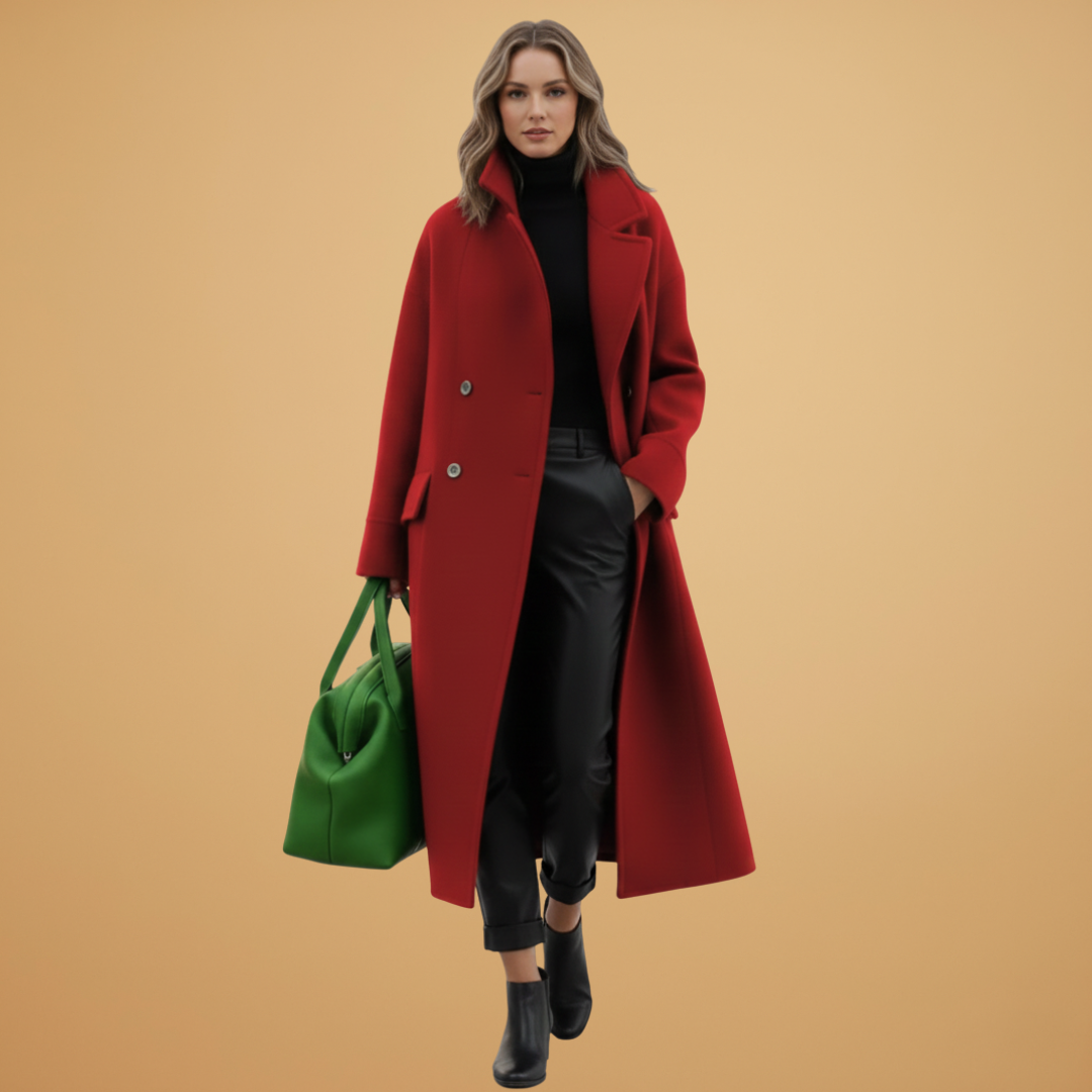 Women’s Long Coat with Stand-Up Collar and Flap Pockets