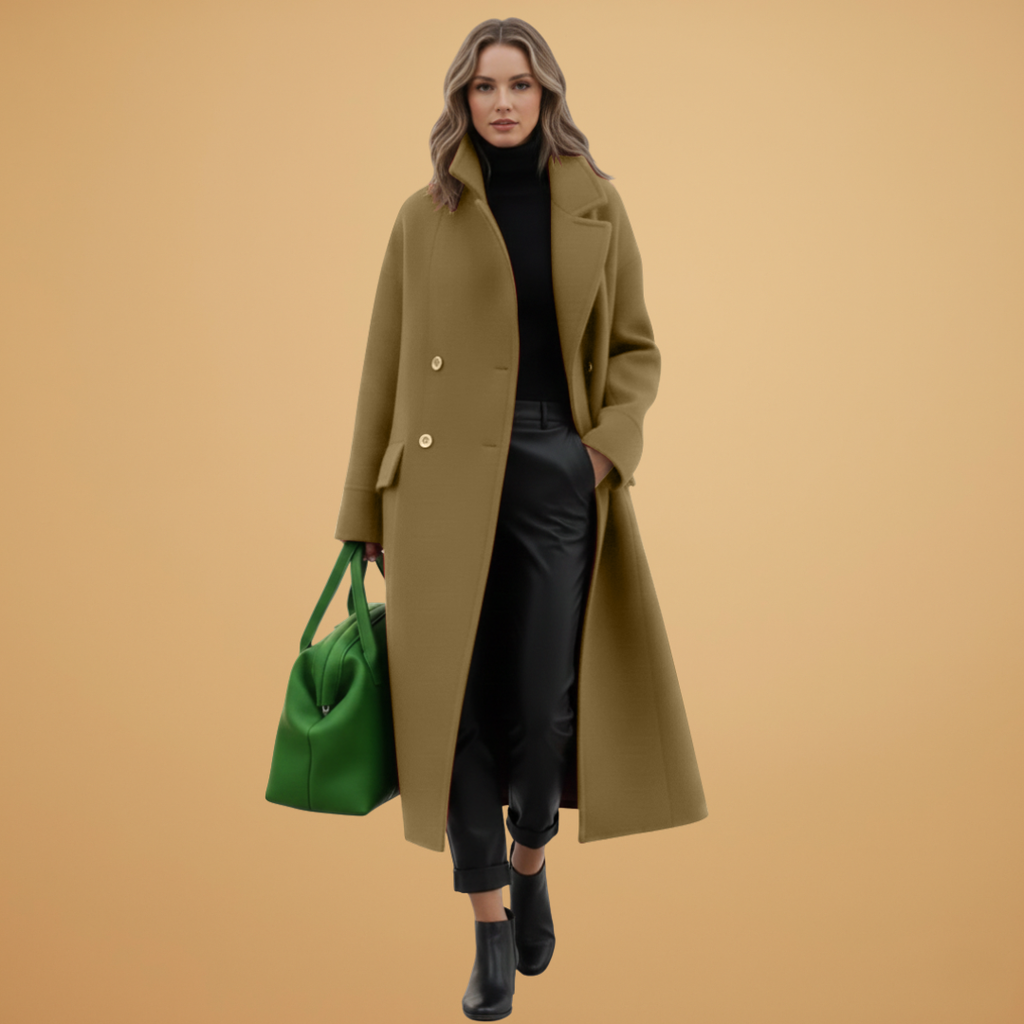 Women’s Long Coat with Stand-Up Collar and Flap Pockets