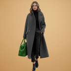 Women’s Long Coat with Stand-Up Collar and Flap Pockets