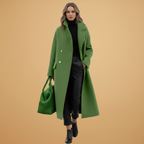 Women’s Long Coat with Stand-Up Collar and Flap Pockets