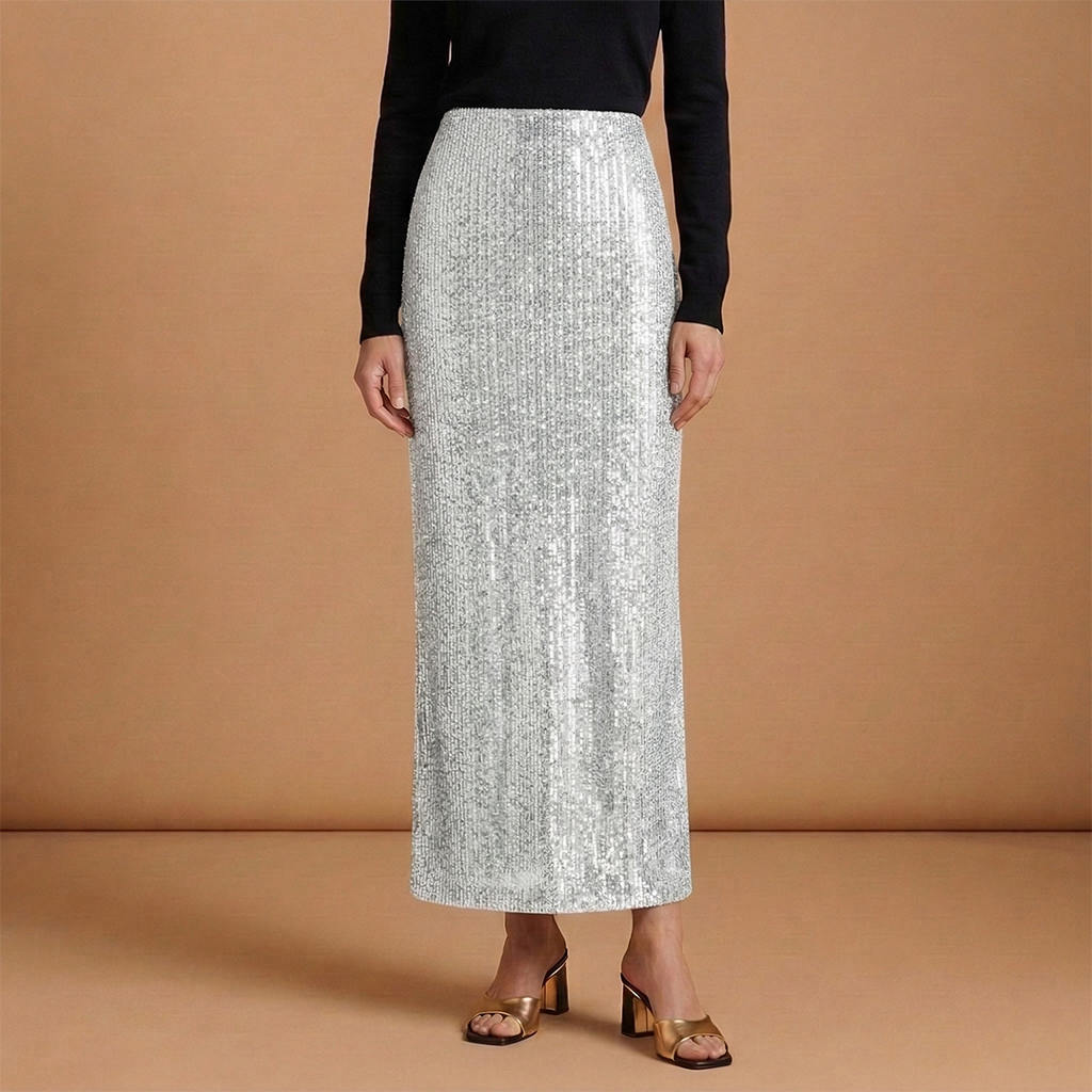 Women’s Long High Waist Skirt with Glitter and Sequins