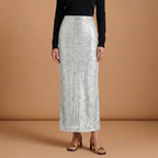Women’s Long High Waist Skirt with Glitter and Sequins