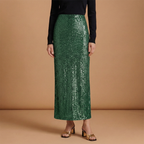Women’s Long High Waist Skirt with Glitter and Sequins
