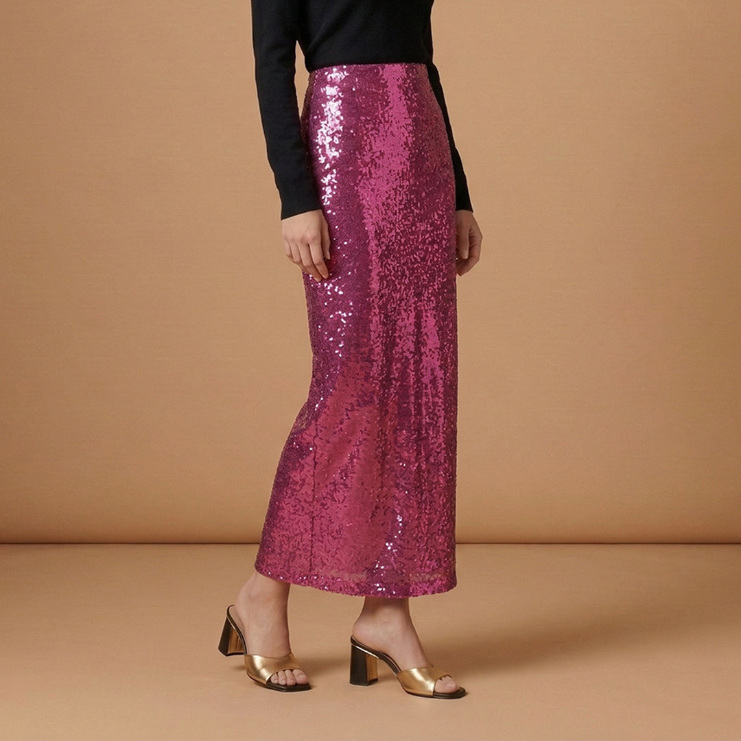 Women’s Long High Waist Skirt with Glitter and Sequins