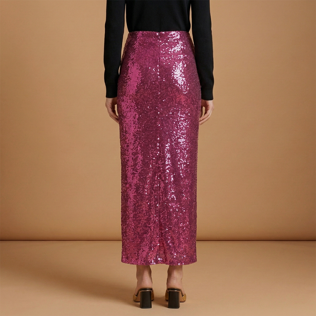 Women’s Long High Waist Skirt with Glitter and Sequins