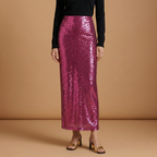 Women’s Long High Waist Skirt with Glitter and Sequins