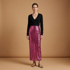 Women’s Long High Waist Skirt with Glitter and Sequins