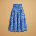 Women’s Long Skirt with Floral Print and Elastic Waistband