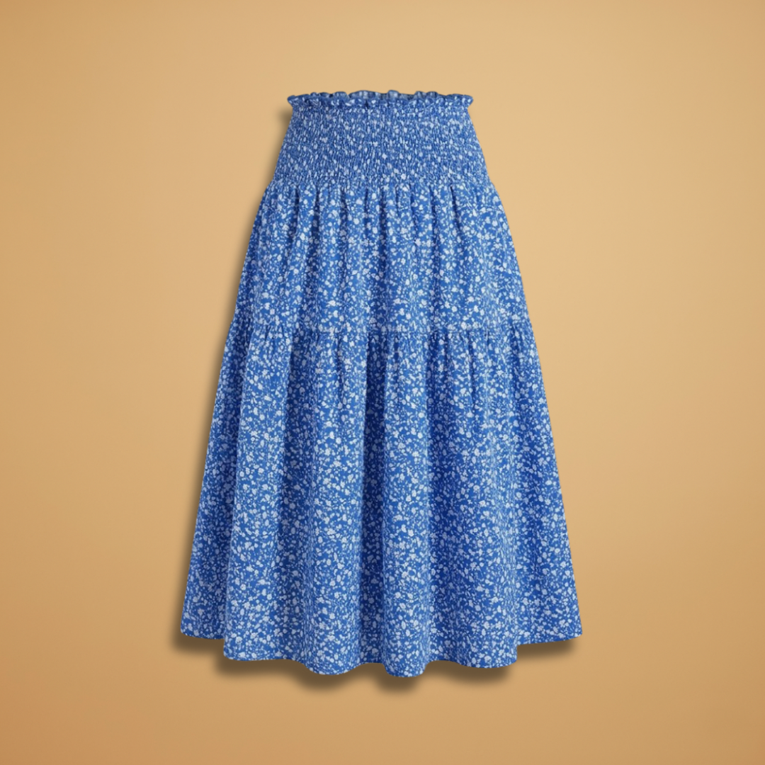 Women’s Long Skirt with Floral Print and Elastic Waistband