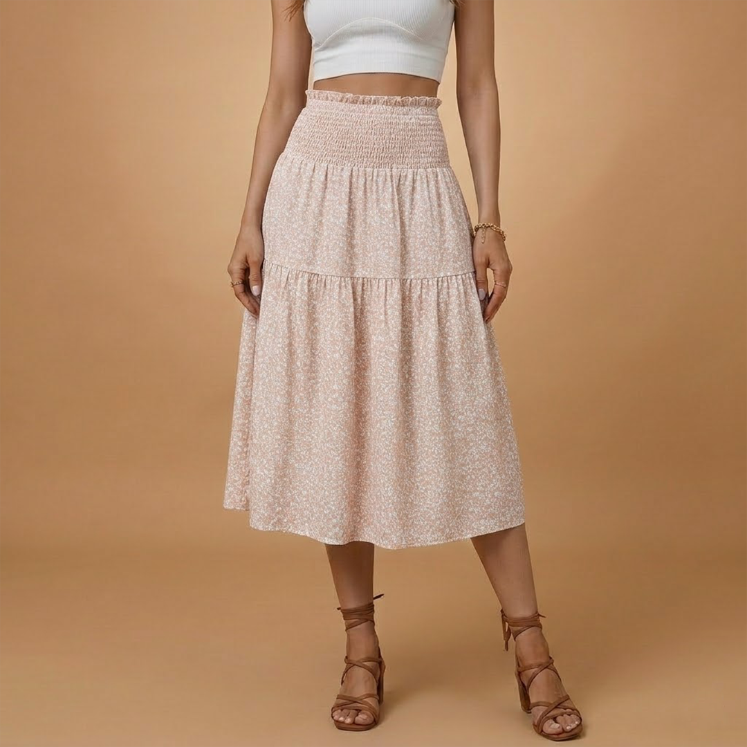 Women’s Long Skirt with Floral Print and Elastic Waistband