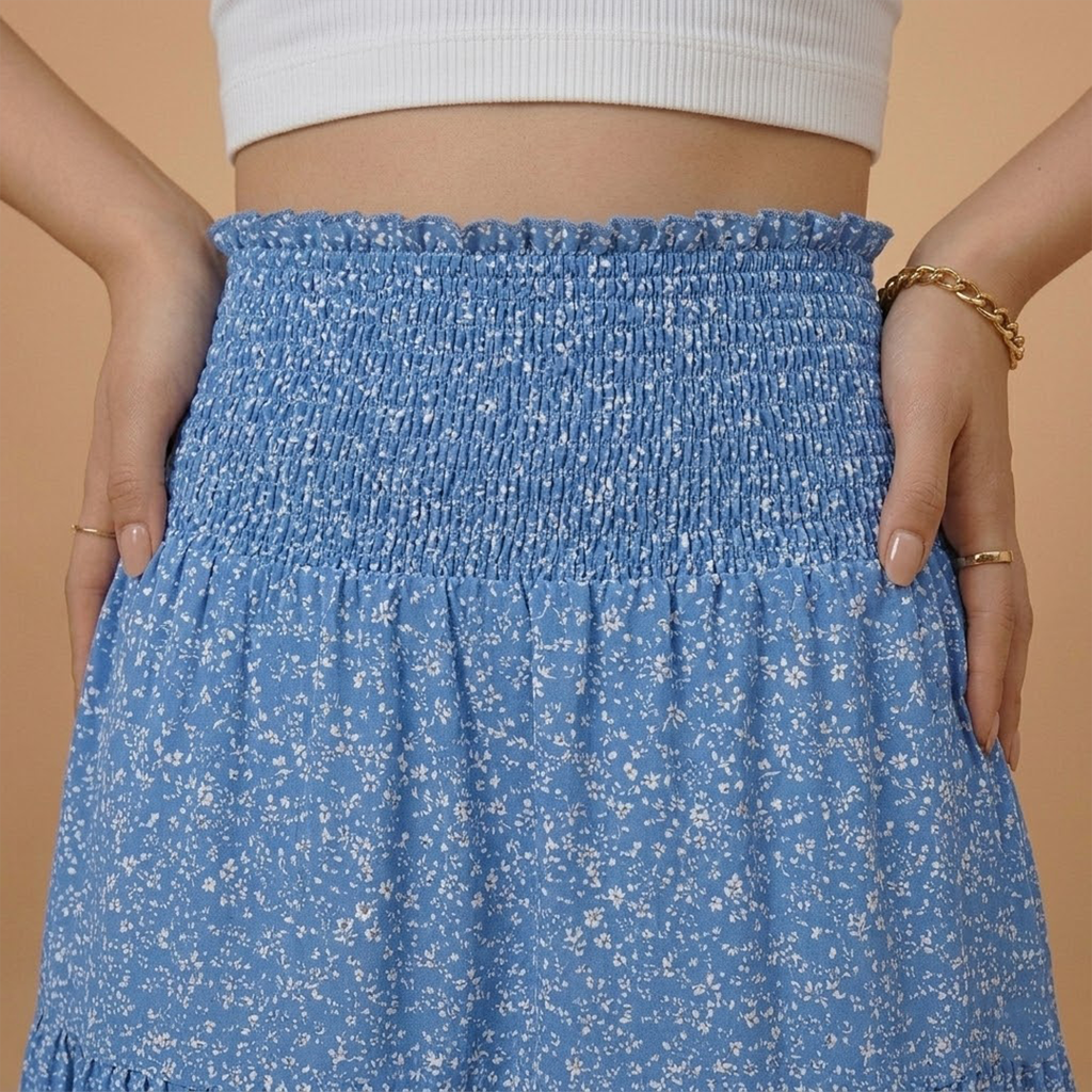 Women’s Long Skirt with Floral Print and Elastic Waistband