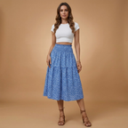 Women’s Long Skirt with Floral Print and Elastic Waistband