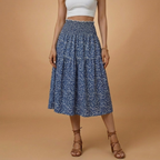 Women’s Long Skirt with Floral Print and Elastic Waistband
