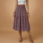 Women’s Long Skirt with Floral Print and Elastic Waistband