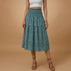 Women’s Long Skirt with Floral Print and Elastic Waistband