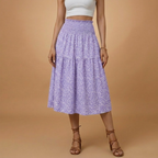 Women’s Long Skirt with Floral Print and Elastic Waistband