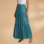 Women’s Long Skirt with Waistband and Pleated Surface