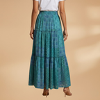 Women’s Long Skirt with Waistband and Pleated Surface