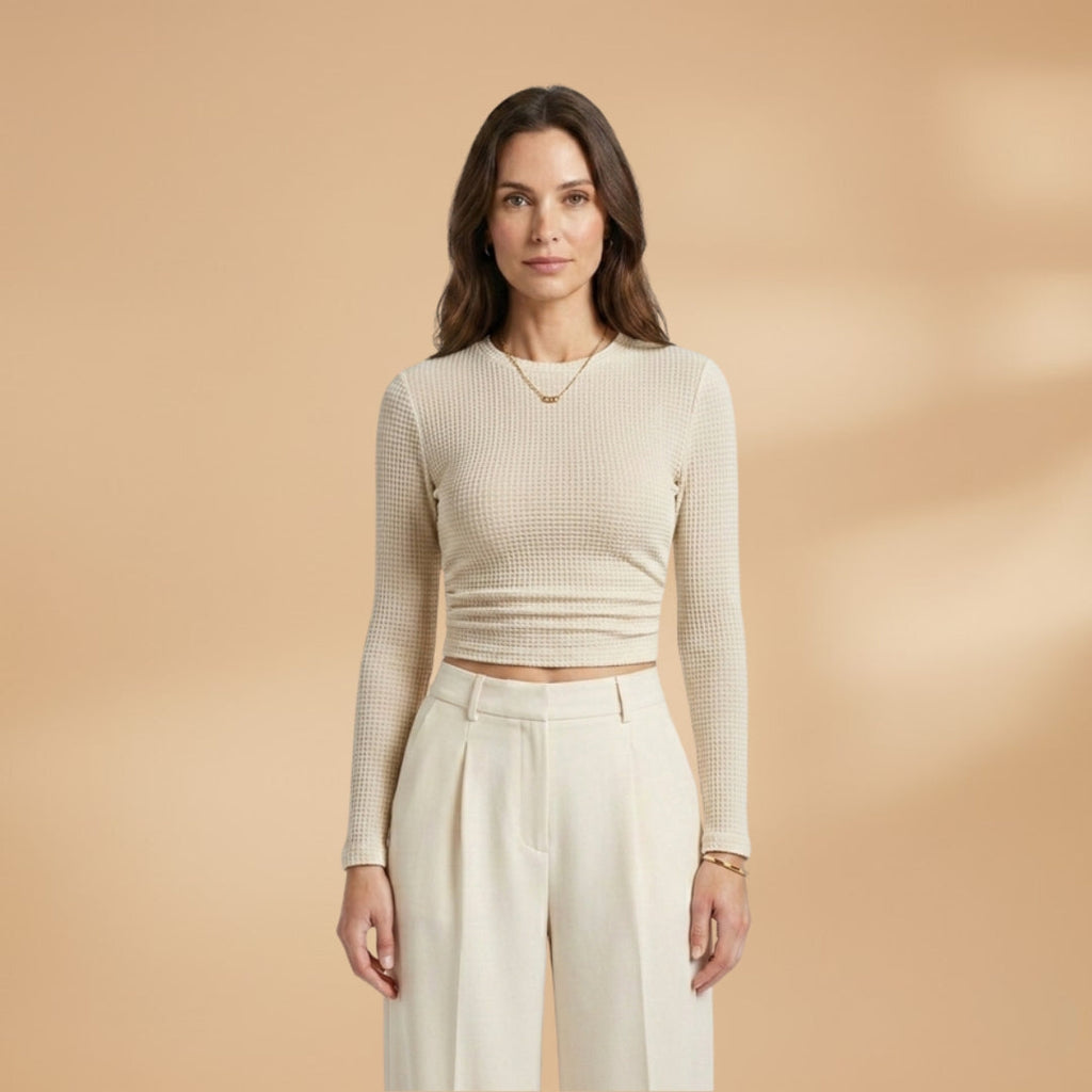 Women's Long Sleeve Crop Top with Textured Surface