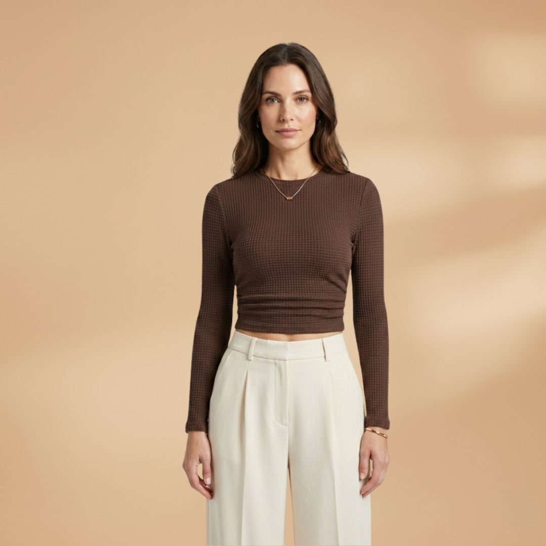 Women's Long Sleeve Crop Top with Textured Surface
