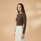Women's Long Sleeve Crop Top with Textured Surface